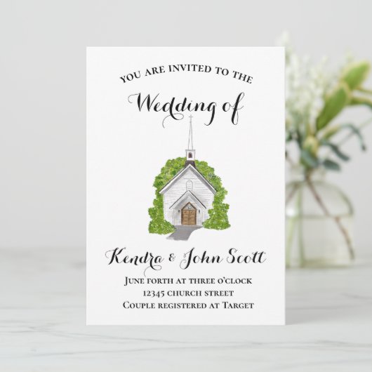 伝統的教会の水彩招待状 招待状 (スタンド正面)