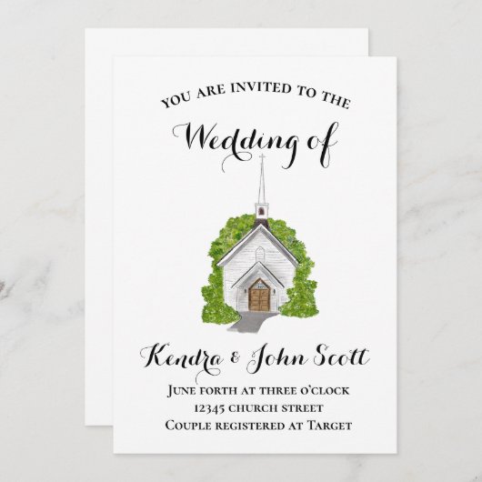 伝統的教会の水彩招待状 招待状 (正面/裏面)