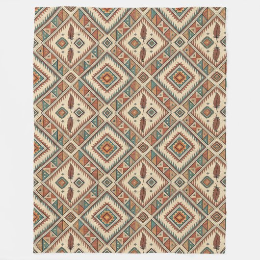 伝統的族鮮やかの羽茶色 フリースブランケット (正面)