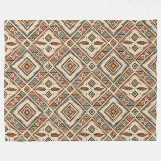 伝統的族鮮やかの羽茶色 フリースブランケット (正面(横))