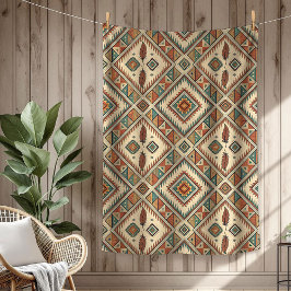 伝統的族鮮やかの羽茶色 フリースブランケット