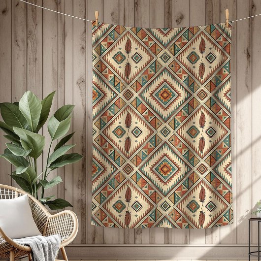 伝統的族鮮やかの羽茶色 フリースブランケット