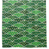 伝統的日本のな吉祥模様の緑 シャワーカーテン (正面)