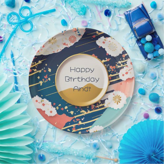 伝統的日本のカラフルデザインパーソナライズされた ペーパープレート (パーティー)