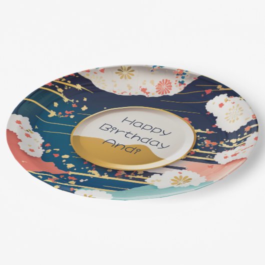 伝統的日本のカラフルデザインパーソナライズされた ペーパープレート (アングル)
