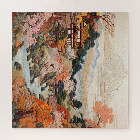 伝統的日本のタペストリーエレガントデザイン ジグソーパズル (横)