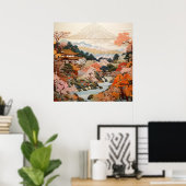 伝統的日本のタペストリーエレガントデザイン ポスター (ホームオフィス)