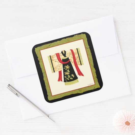 伝統的日本のフローラプリント スクエアシール (封筒)