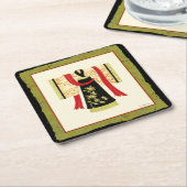 伝統的日本のフローラプリント スクエアペーパーコースター (アングル)