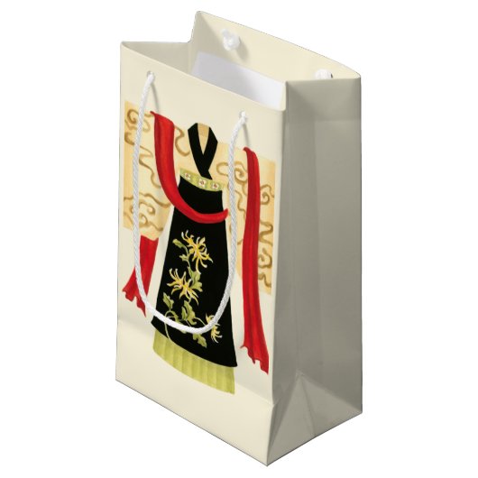 伝統的日本のフローラプリント スモールペーパーバッグ (正面アングル)