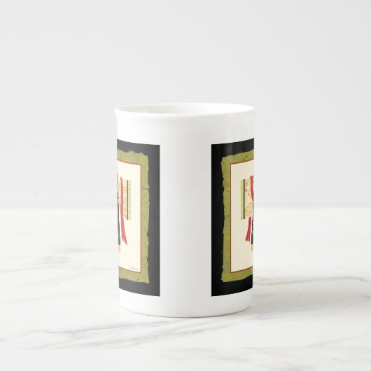 伝統的日本のフローラプリント ボーンチャイナマグカップ (正面)