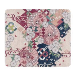 伝統的日本のフローラ桜ピンクガラス カッティングボード