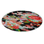 伝統的日本のフローラ花黒赤ガラス カッティングボード (角)