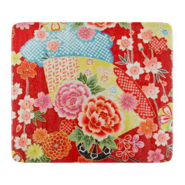 伝統的日本のフローラ赤黄色ガラス カッティングボード