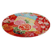 伝統的日本のフローラ赤黄色ガラス カッティングボード (角)