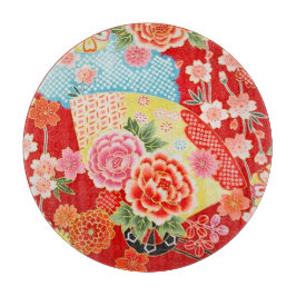 伝統的日本のフローラ赤黄色ガラス カッティングボード