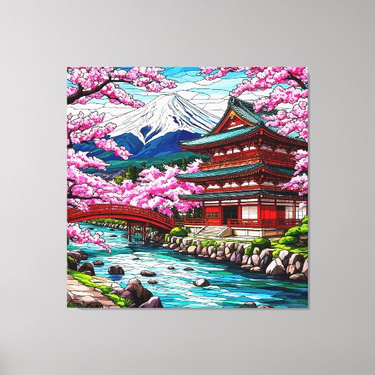 伝統的日本の寺と橋 キャンバスプリント (正面)