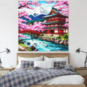 伝統的日本の寺と橋 キャンバスプリント (インサイチュ (寝室))