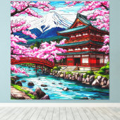 伝統的日本の寺と橋 キャンバスプリント (インサイチュ (ウッドフロア))