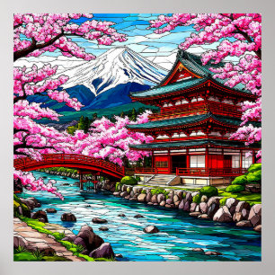 伝統的日本の寺と橋 ポスター