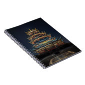 伝統的日本の建物ライトアップナイトスカイ ノートブック (右側)