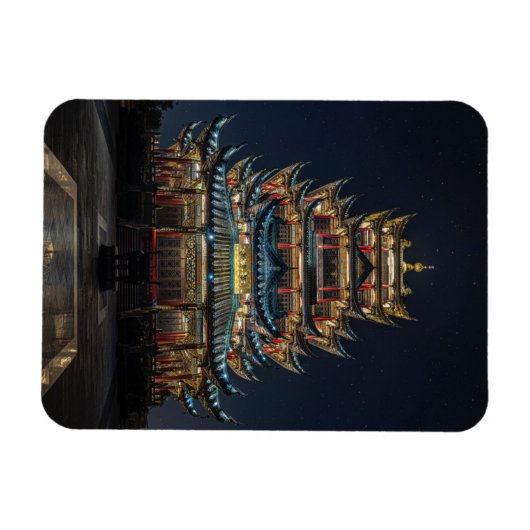 伝統的日本の建物ライトアップナイトスカイ マグネット (横)