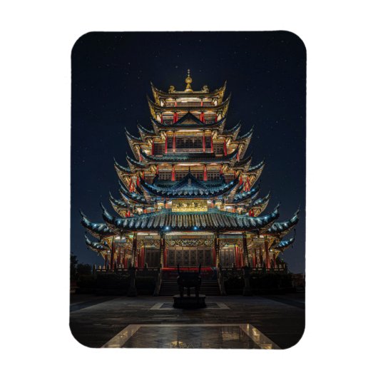 伝統的日本の建物ライトアップナイトスカイ マグネット (縦)