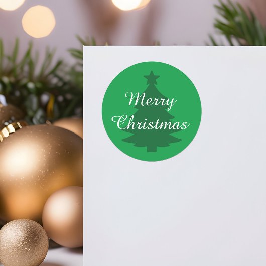 -伝統的明るい緑のメリークリスマスステッカー ラウンドシール