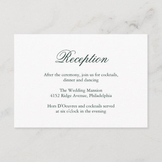 伝統的森の緑のエレガフォーマルントウェディング エンクロージャーカード (正面)