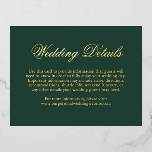 伝統的森の緑のエレガフォーマルントウェディング 箔招待状ポストカード (正面)