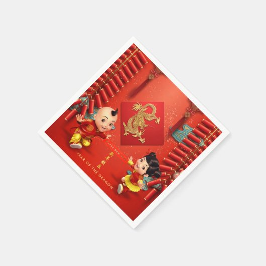 伝統的爆竹中国のドラゴンイヤーPPN スタンダードカクテルナプキン (角)