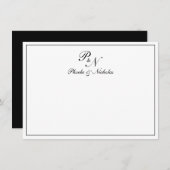 伝統的白黒モノグフォーマルラム結婚ズ サンキューカード (正面/裏面)