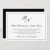 伝統的白黒モノグフォーマルラム結婚ズ 招待状 (正面/裏面)