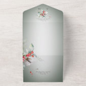 伝統的素朴冬ホリーベリーQRコード オールインワン招待状 (外側)