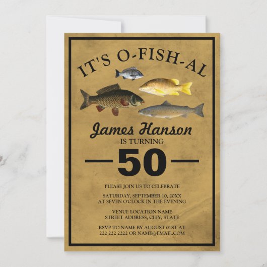 伝統的素朴魚釣り | 50誕生日 招待状 (正面)