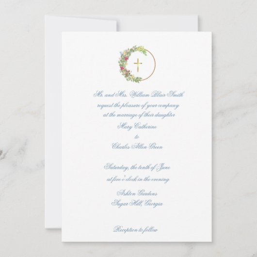 伝統的結婚式招待状、クロス付きフローラ 招待状 (正面)