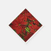 伝統的絵を描Red Poinsettia Christmas スタンダードカクテルナプキン (角)
