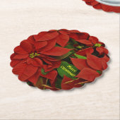 伝統的絵を描Red Poinsettia Christmas ペーパーコースター (アングル)