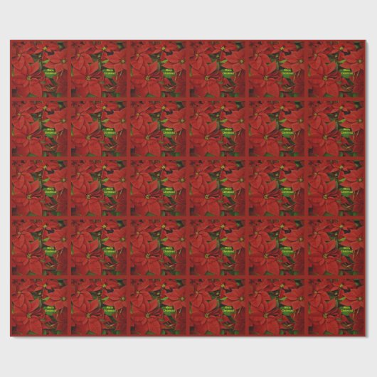 伝統的絵を描Red Poinsettia Christmas ラッピングペーパー (フラット)