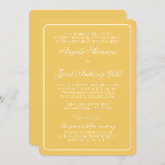 伝統的金ゴールドと白結婚式招待状 招待状 (正面/裏面)