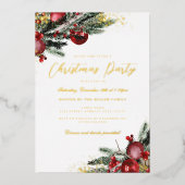 伝統的金ゴールドの輝く葉クリスマスパーティー 箔招待状 (正面)