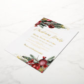 伝統的金ゴールドの輝く葉クリスマスパーティー 箔招待状 (回転した状態)