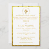 伝統的金ゴールドクリスチャン結婚クロス 招待状 (正面)