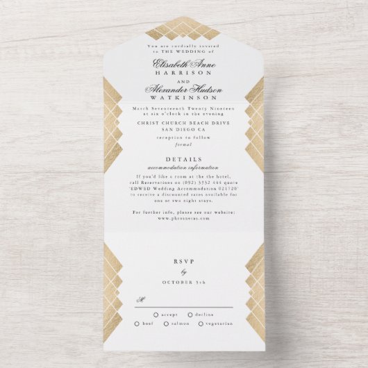 伝統的金ゴールドピラミッド幾何結婚ギャツビー オールインワン招待状 (内側)