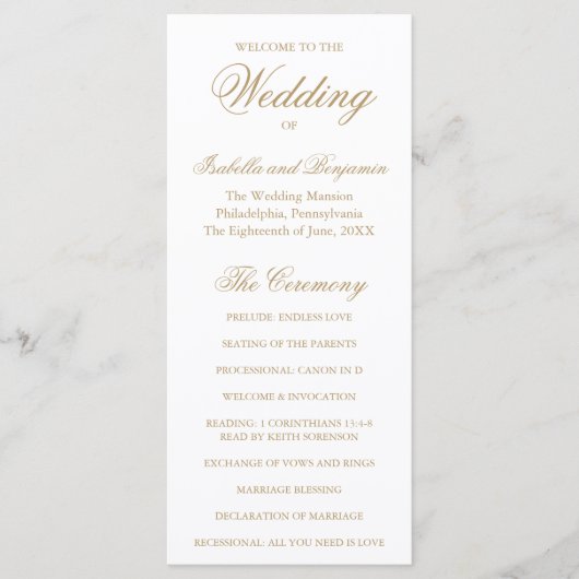 伝統的金ゴールドフォーマルエレガントな結婚式 プログラム (正面)