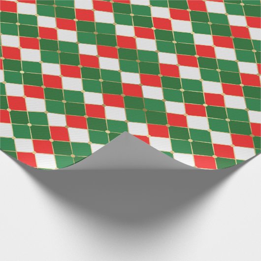 伝統的金ゴールド赤い緑の白ひし形のプライド ラッピングペーパー (角)