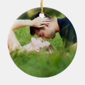 伝統的銅7周年記念写真バック セラミックオーナメント (裏面)