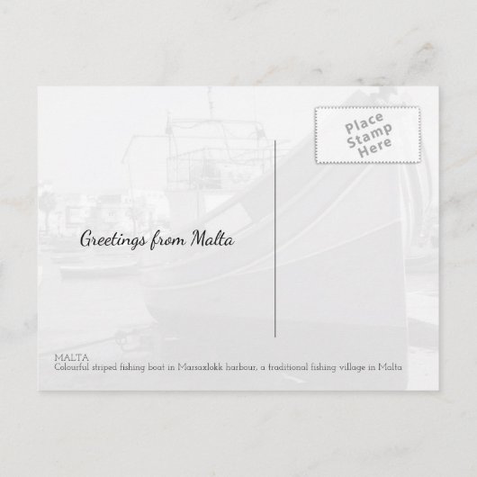 伝統的魚釣りボートマストライプのーザックスロクマルタ ポストカード (裏面)