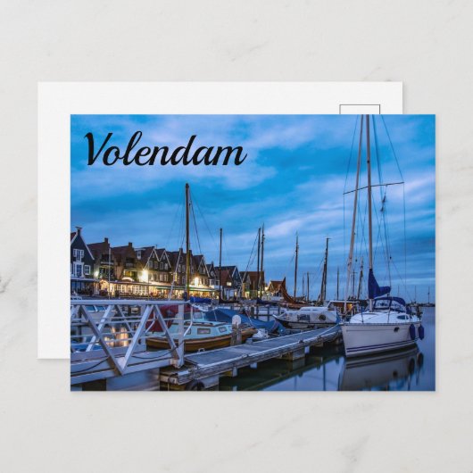 伝統的魚釣り町夜景はがき ポストカード (正面/裏面)