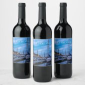 伝統的魚釣り町夜景 ワインラベル (ボトル)